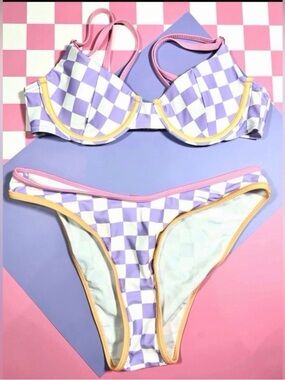 Dolls Kill Sugar Thrillz Lavender & White Checkered Bikini